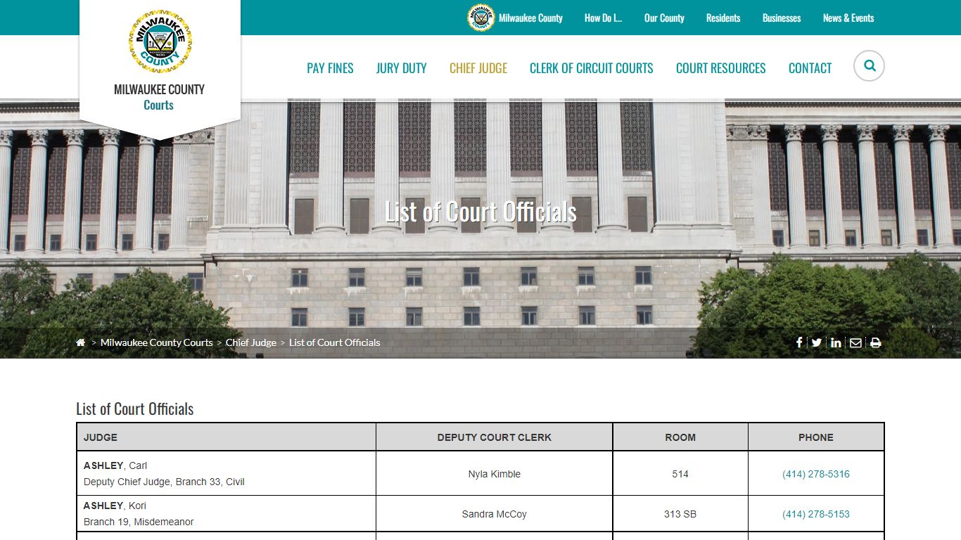 List of Court Officials - Milwaukee County